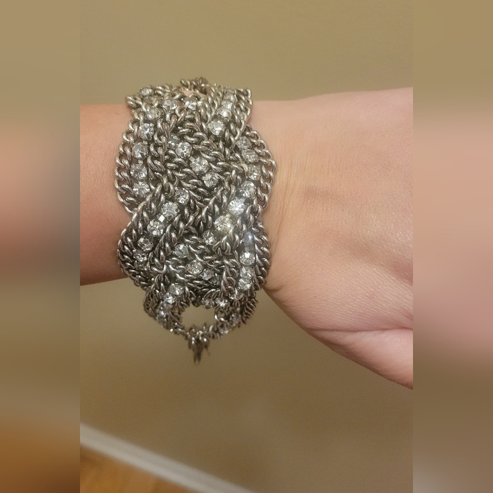 Chunky Silver Chain & Rhinestone Bracelet - Kandee Johnson closet